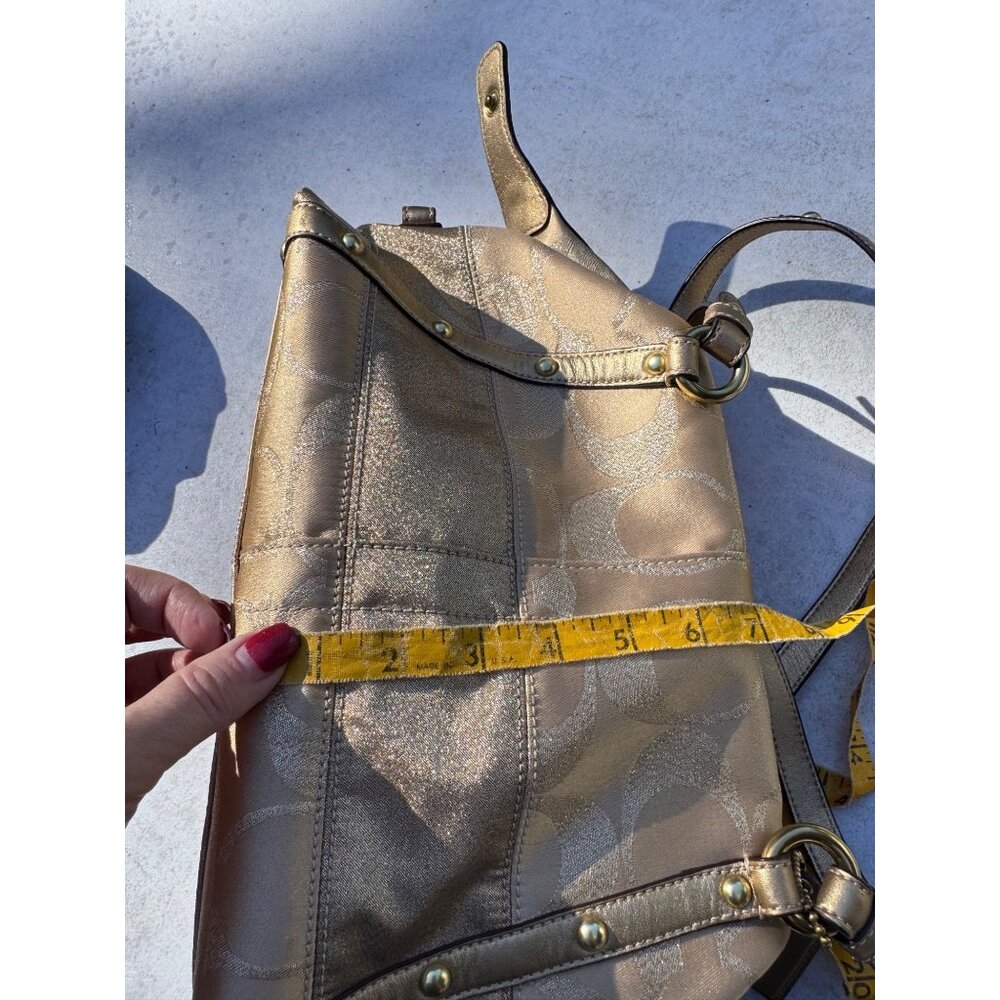 Coach Gold Metallic Signature Jacquard Satchel Bag With Double Handles - Picture 10 of 11